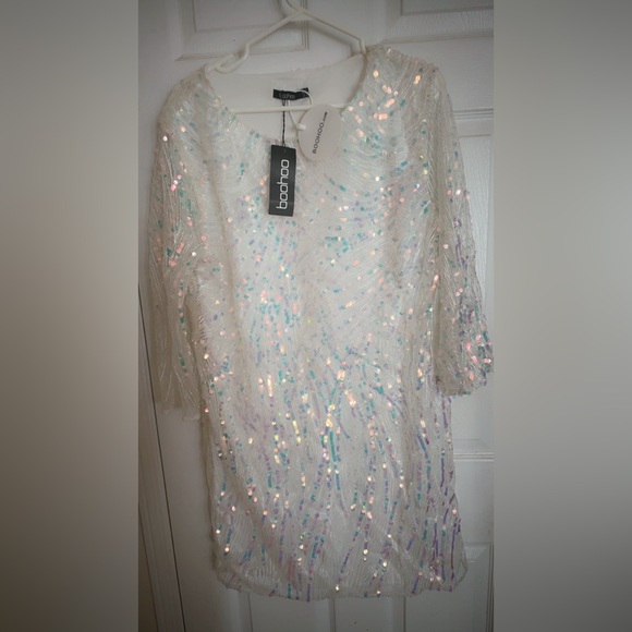 White sequin shift mini dress - Picture 2 of 2